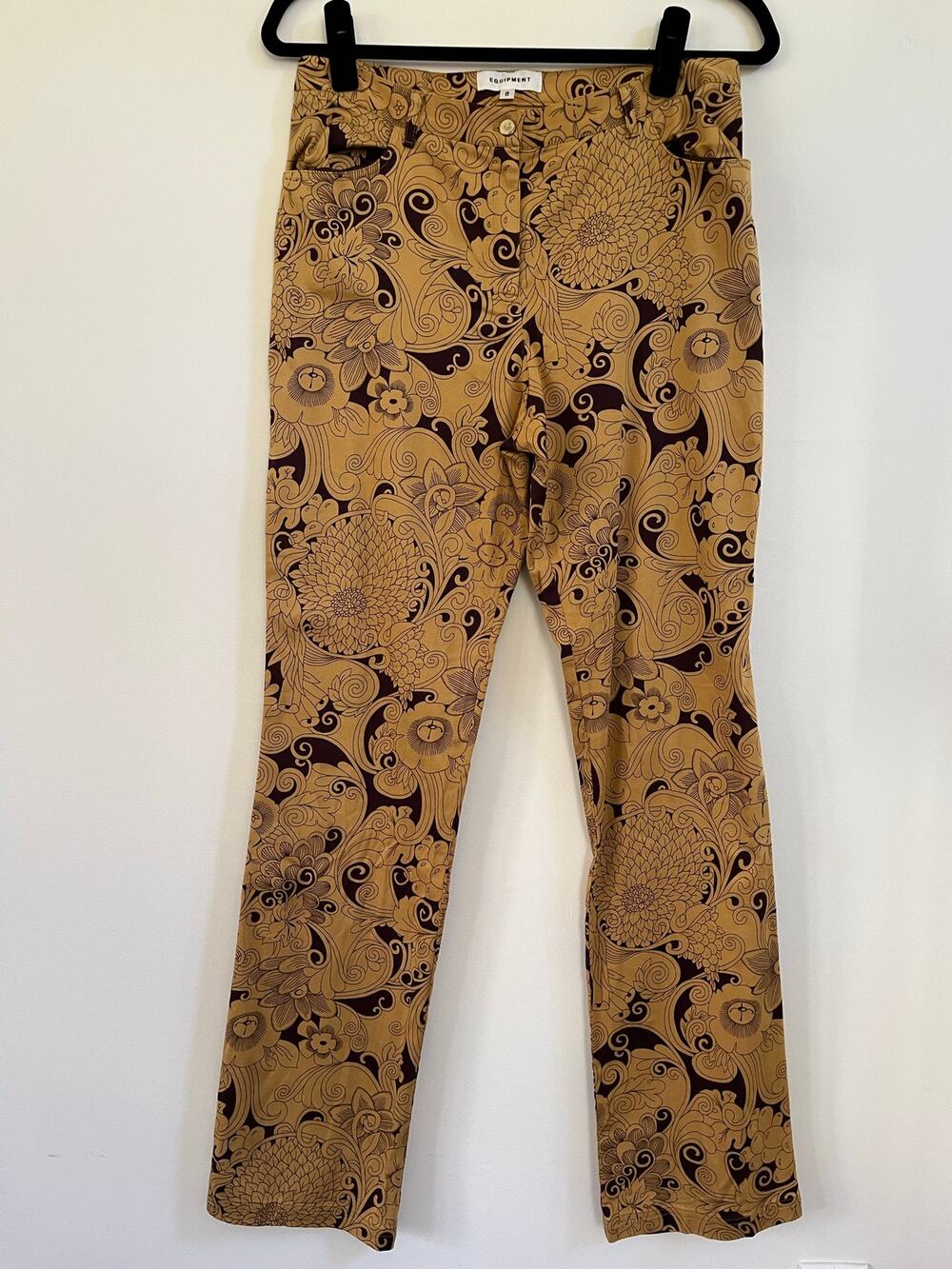EQUIPMENT Femme Bootcut Pants Gold Maroon Floral Paisley Scroll Boho Classic / 8